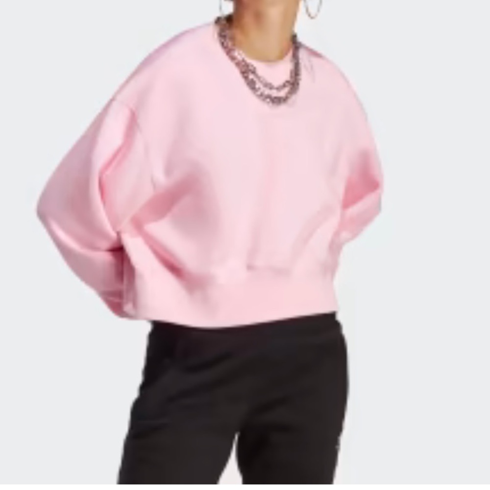adidas essentials pink cropped Crewneck Sweat set - Picture 3 of 4